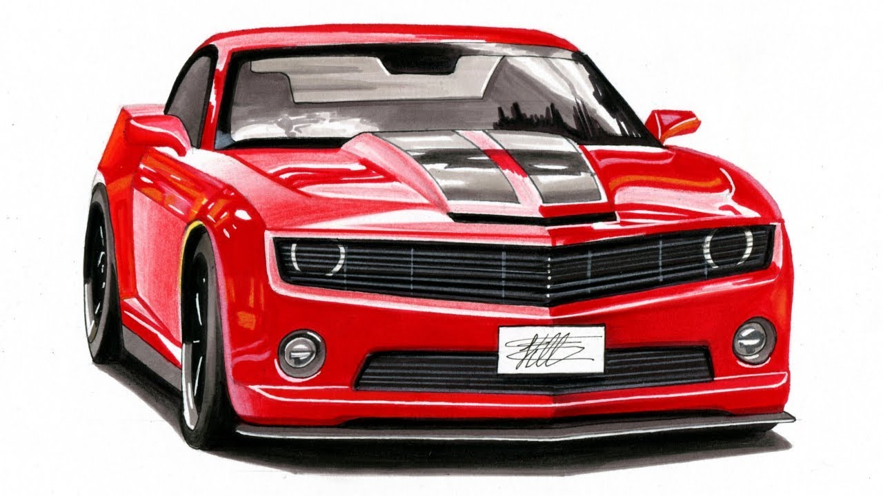 Realistic Car Drawing - Chevrolet Camaro - Time Lapse