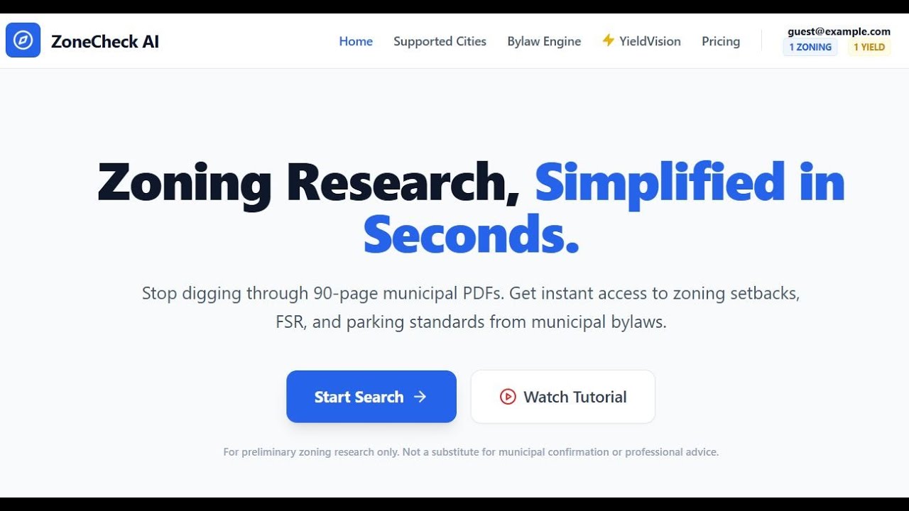 ZoneCheck AI Tutorial &mdash; Early Zoning & Feasibility Screening