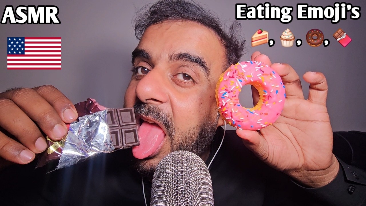 ASMR -  Emoji's Eating challenge 🧁, 🍩  🍰, 🍫 (Extreme Eating sounds & Satisfying Triggers)