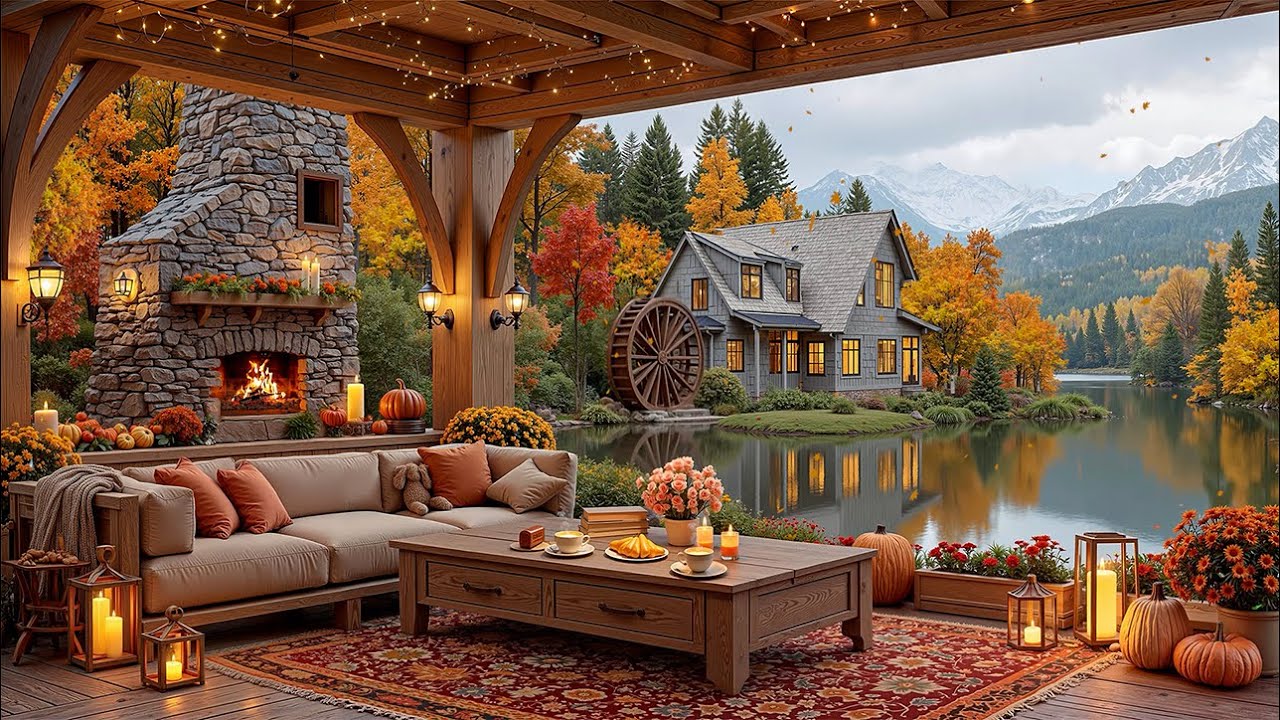 Romantic and Relaxing Autumn Jazz Melody by the Lake🎶 Fireplace, falling leaves help relax and focus