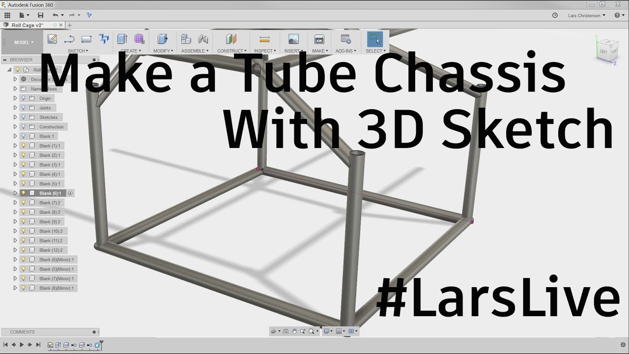 Fusion 360 — Make a Tube Chassis with 3D Sketch  — #LarsLive 100