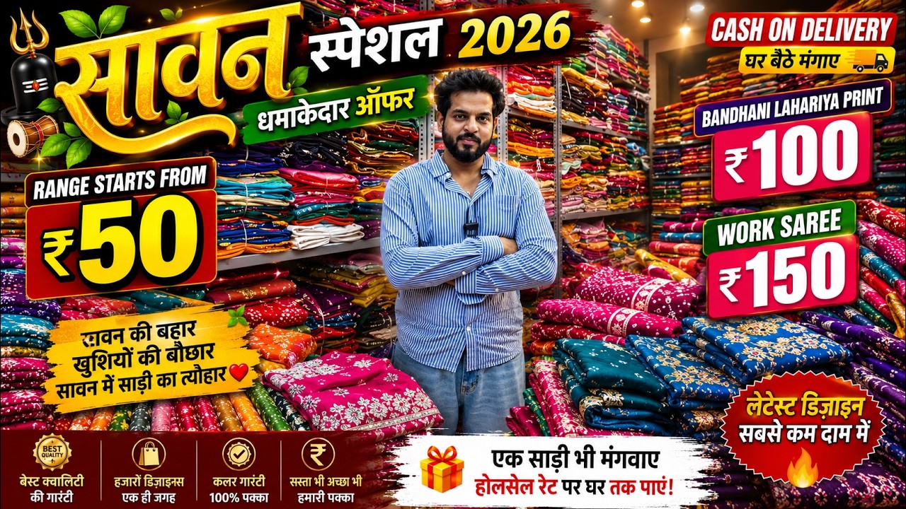 🔥 ₹50 से Sawan Special Bandhani Sarees 😱 | Surat Saree Wholesale Market 2026 | COD Available 💚