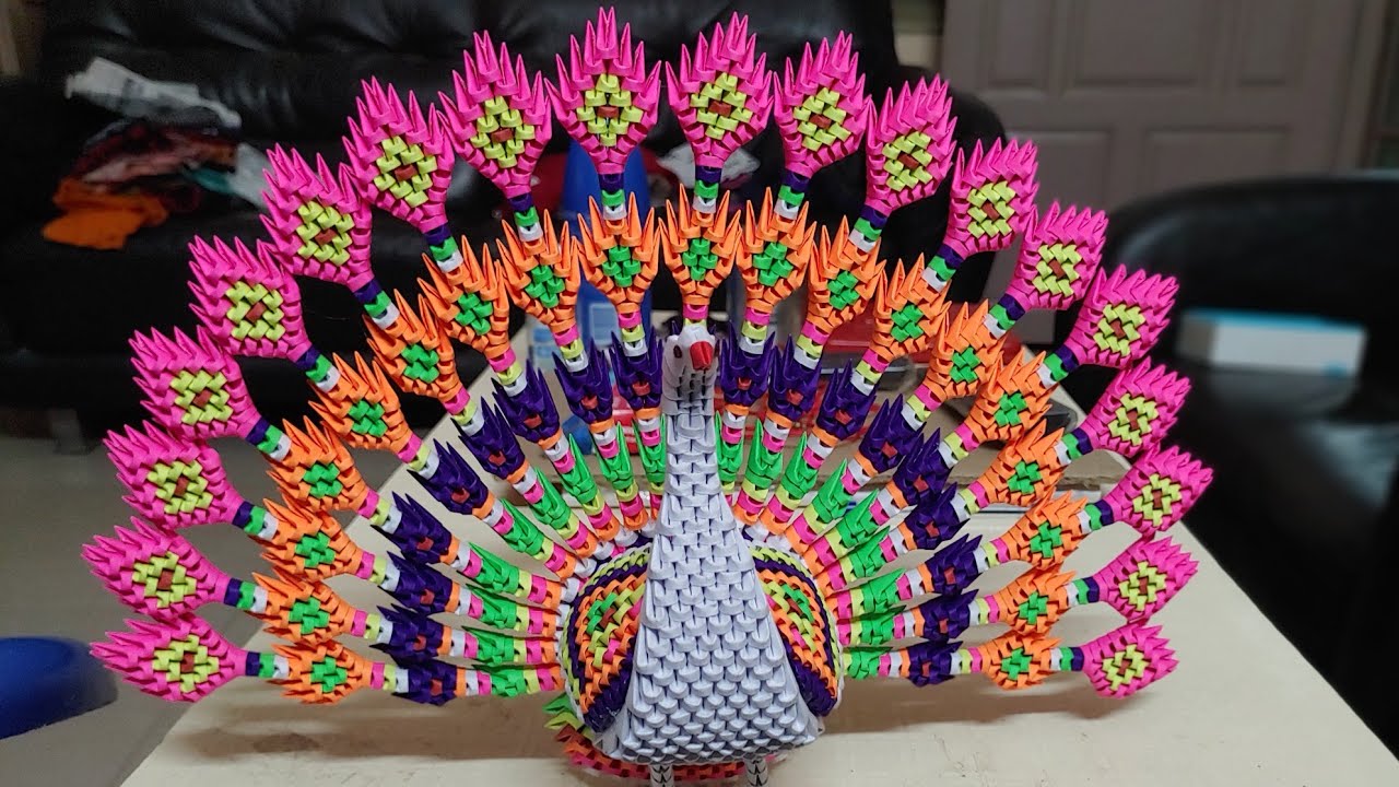 Origami 3d Big Peacock tutorial / How to make 3d origami peacock