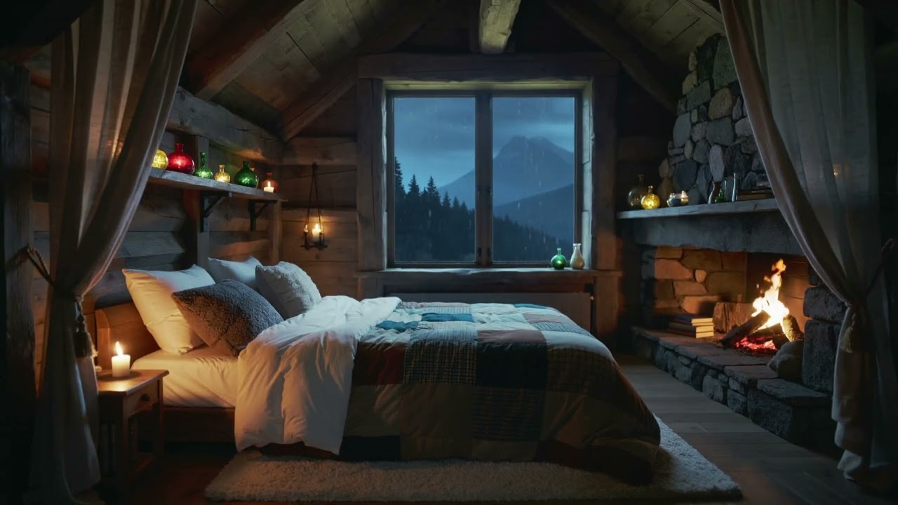 ASMR Gentle Rain and Warm Cosy Fire