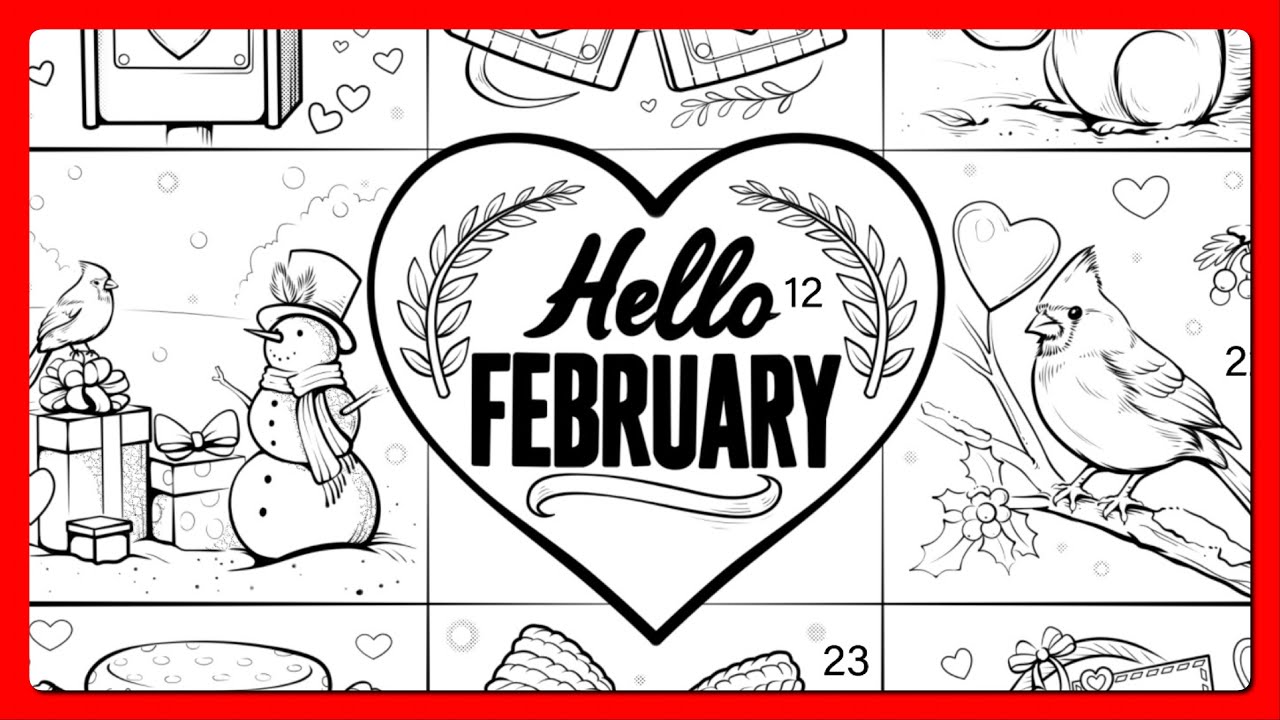 Color by Number Hello February: Hearts, Snowman, Mailbox & Winter Animals Color Oasis #coloringbook