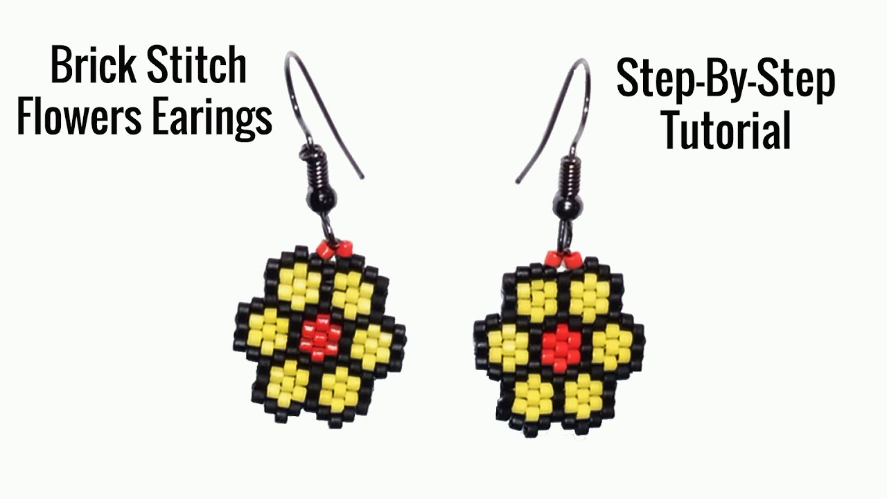 Flower Brick Stitch Earrings With Delica Beads - Tutorial