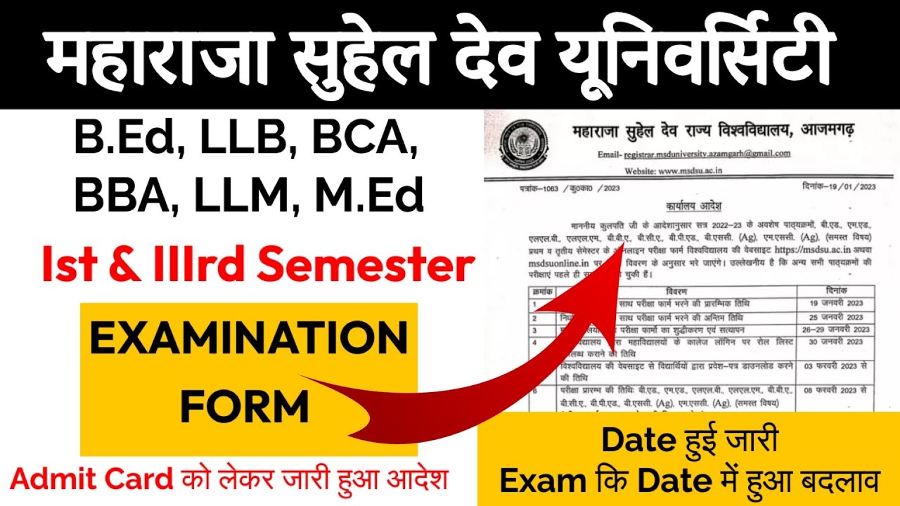 MSDSU B.Ed, LLB, BBA, BCA, LLM, M.Ed, BSc Ag, MSc Ag Examination Form| MSDSU Examination Form Date