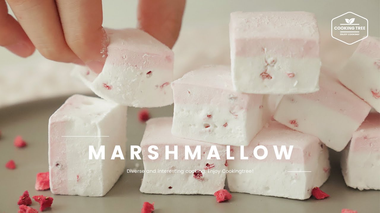 딸기🍓 마시멜로우 만들기 : Strawberry Marshmallow Recipe : いちごマシュマロ | Cooking tree