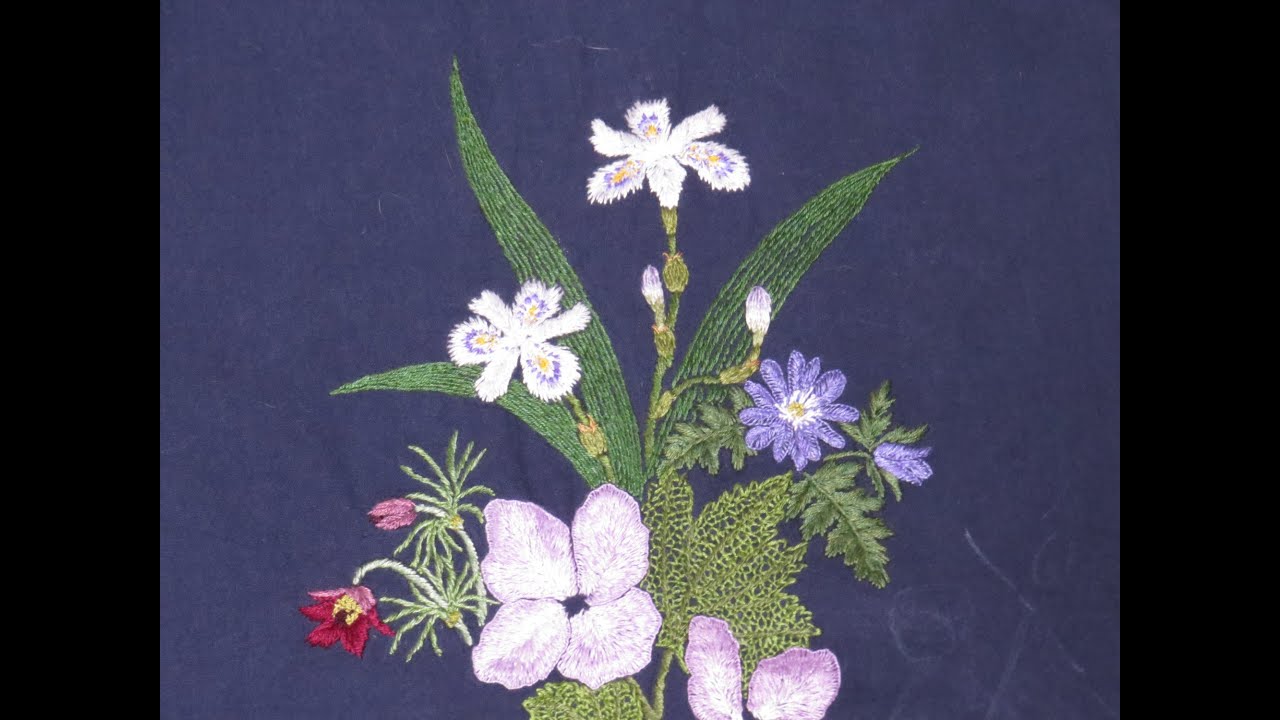「春の山野草刺繍ワンピース」前身ごろ№1　“Spring Wildflower Dress”Front panel№1