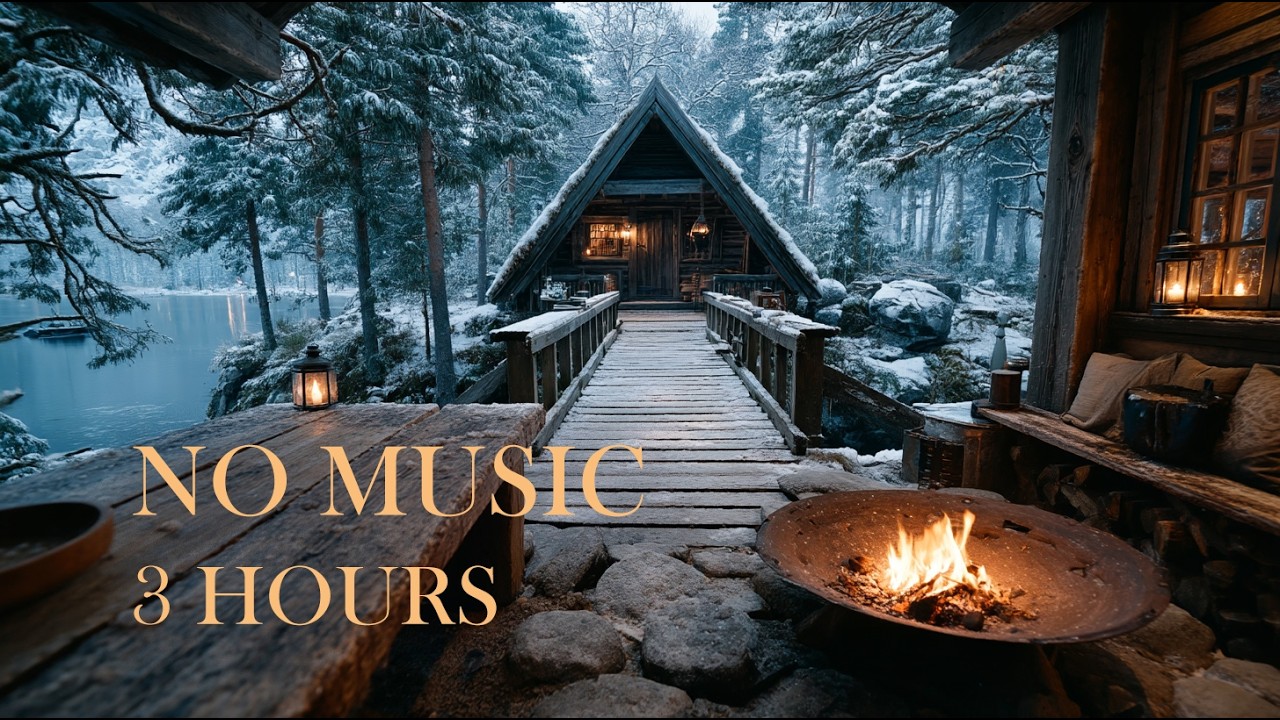 Fire Bowl by the Lake 🔥 3 Hours Cozy Winter Cabin Sounds | Crackling Fire, Wind & Water | No Music