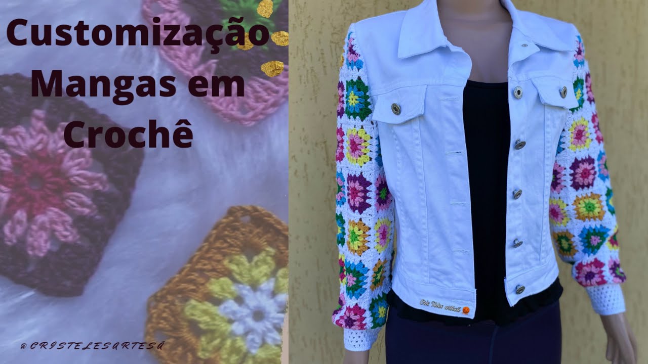 CUSTOMIZAÇÃO COM CROCHÊ JAQUETA TROQUE SUAS MANGAS RECICLE E ARRASE  PARTE 01@CrisTelesCroche