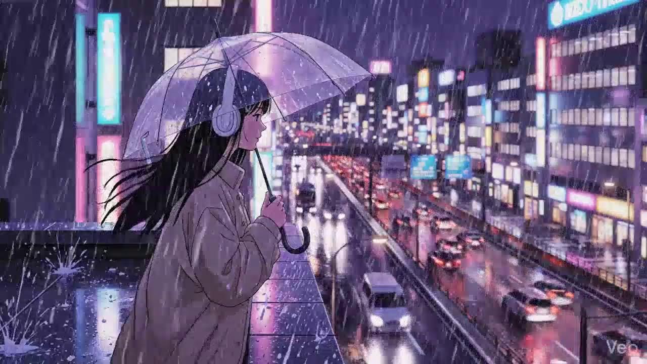 Peaceful Rainy Night 🌧️ Japanese Neon City Lofi