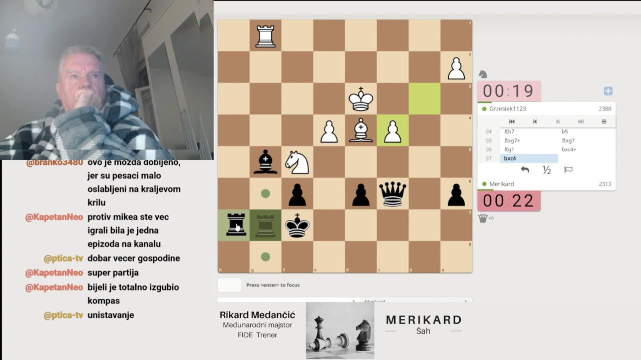 Majstor MERIKARD igra šah i komentira partije. Pridružite se