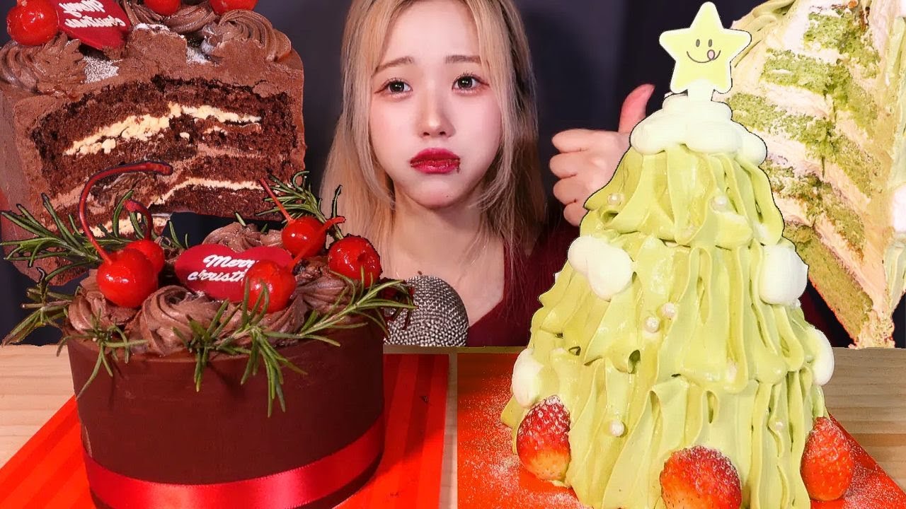노티드 케이크 두 판 흡입쇼🎂🎄노티드신상 크리스마스케이크 피스타치오 초코 케이크 먹방 리얼사운드 CHOCOLATE PISTACHIO CREAM CAKE MUKBANG ASMR