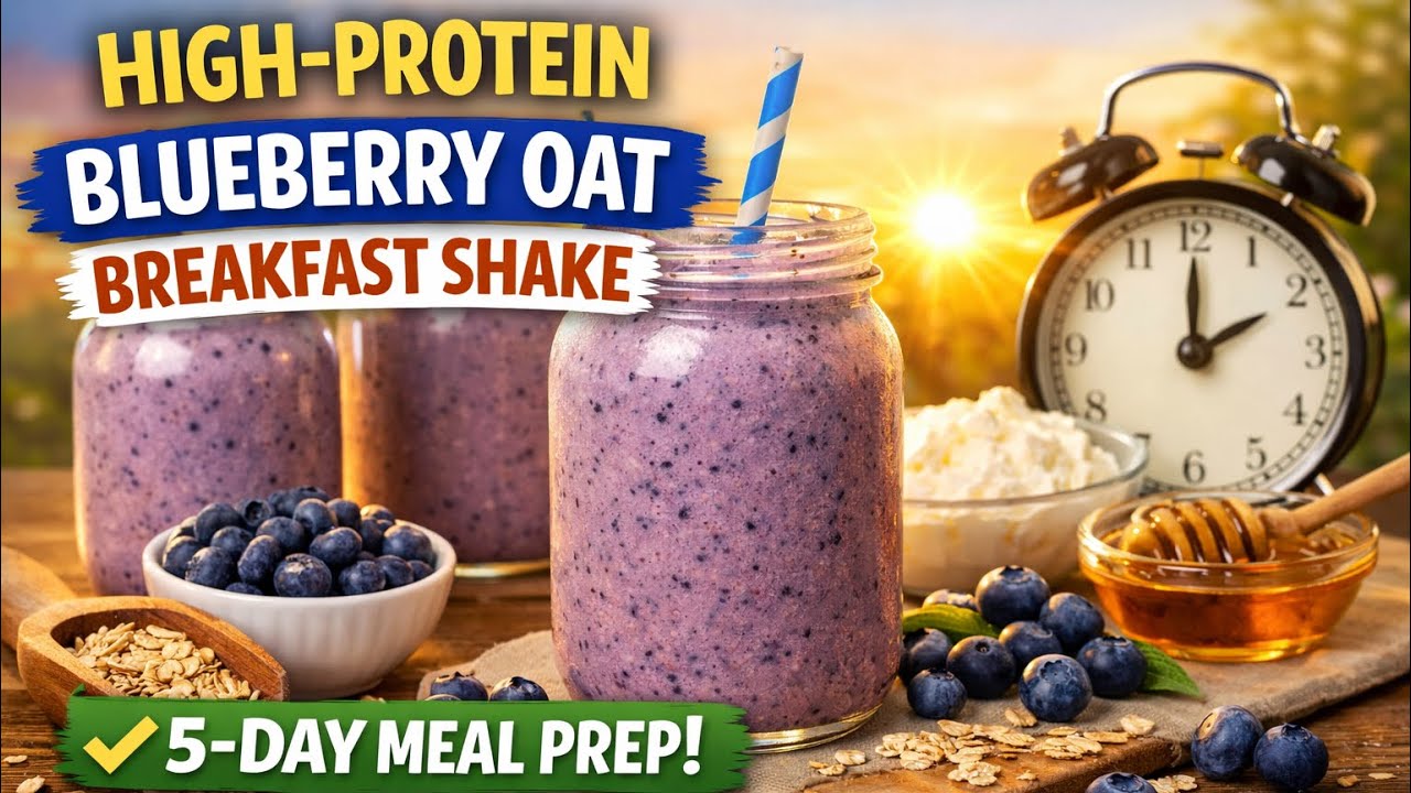 High-Protein Blueberry Oat Breakfast Shake (No Protein Powder) | Easy 5-Day Meal Prep