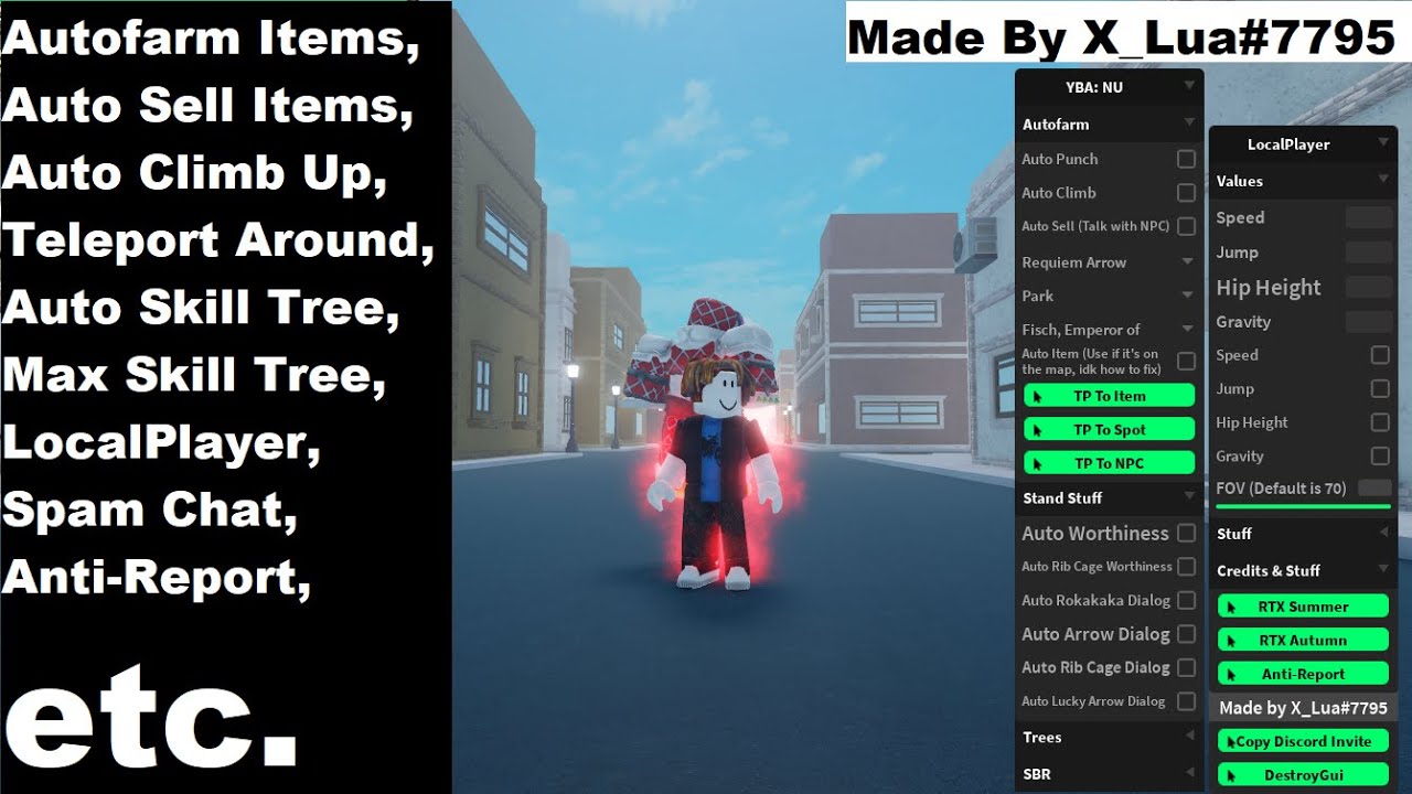 YBA NU OP Script | Autofarm Items, Auto Sell, Climb, TP, Auto Max Skill Tree, etc.