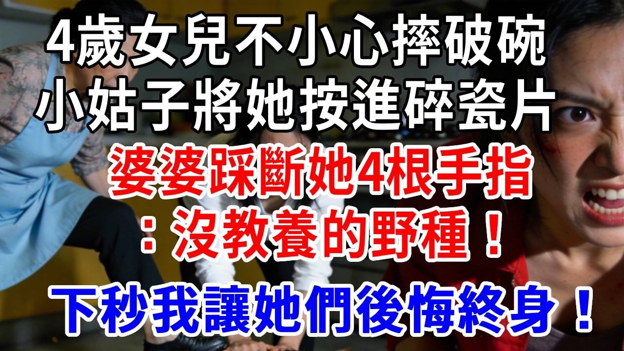 4歲女兒不小心摔破碗，小姑子將她按進碎瓷片，婆婆踩斷她4根手指：沒教養的野種！下秒我讓她們後悔終身！