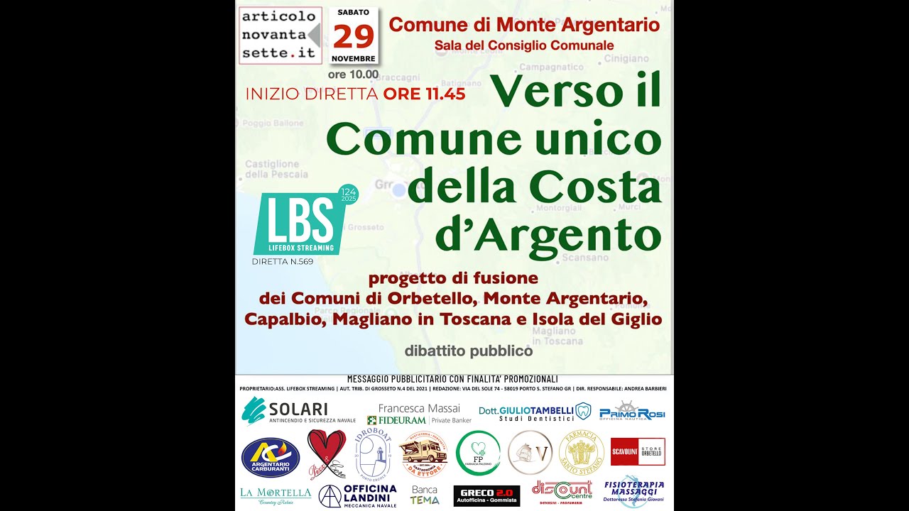 🎙Live streaming n.569 - Verso il Comune unico della Costa d’Argento, progetto di fusione dei Comuni