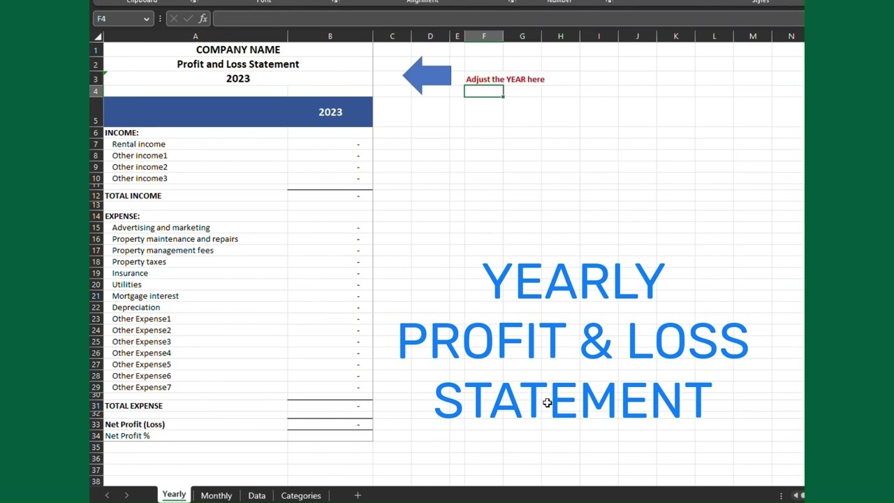 Template Profit and Loss Statement in Excel, Profit and Loss Statement Template