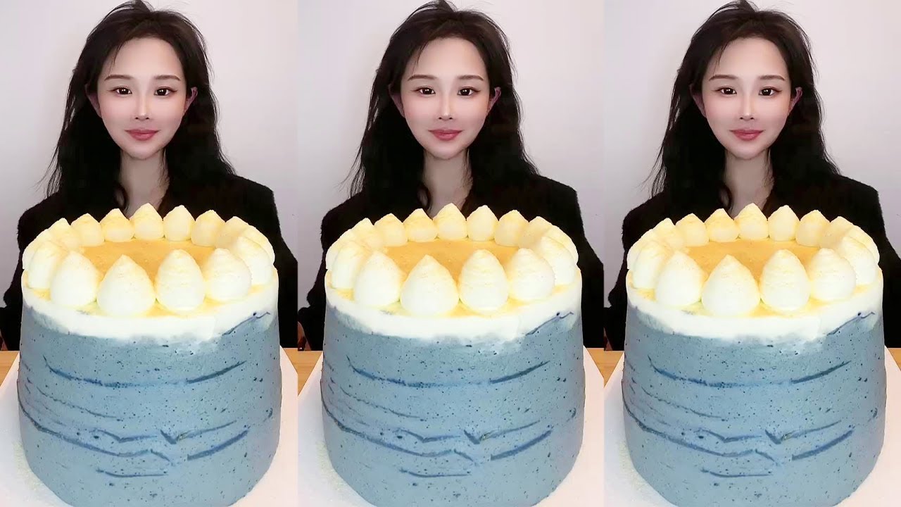 Asmr🍰Eating Black Sesame And Soy Milk Layer Cake🍰 (Soft And Waxy Sound) 크림丨먹방丨丨Mukbang丨Satisfying