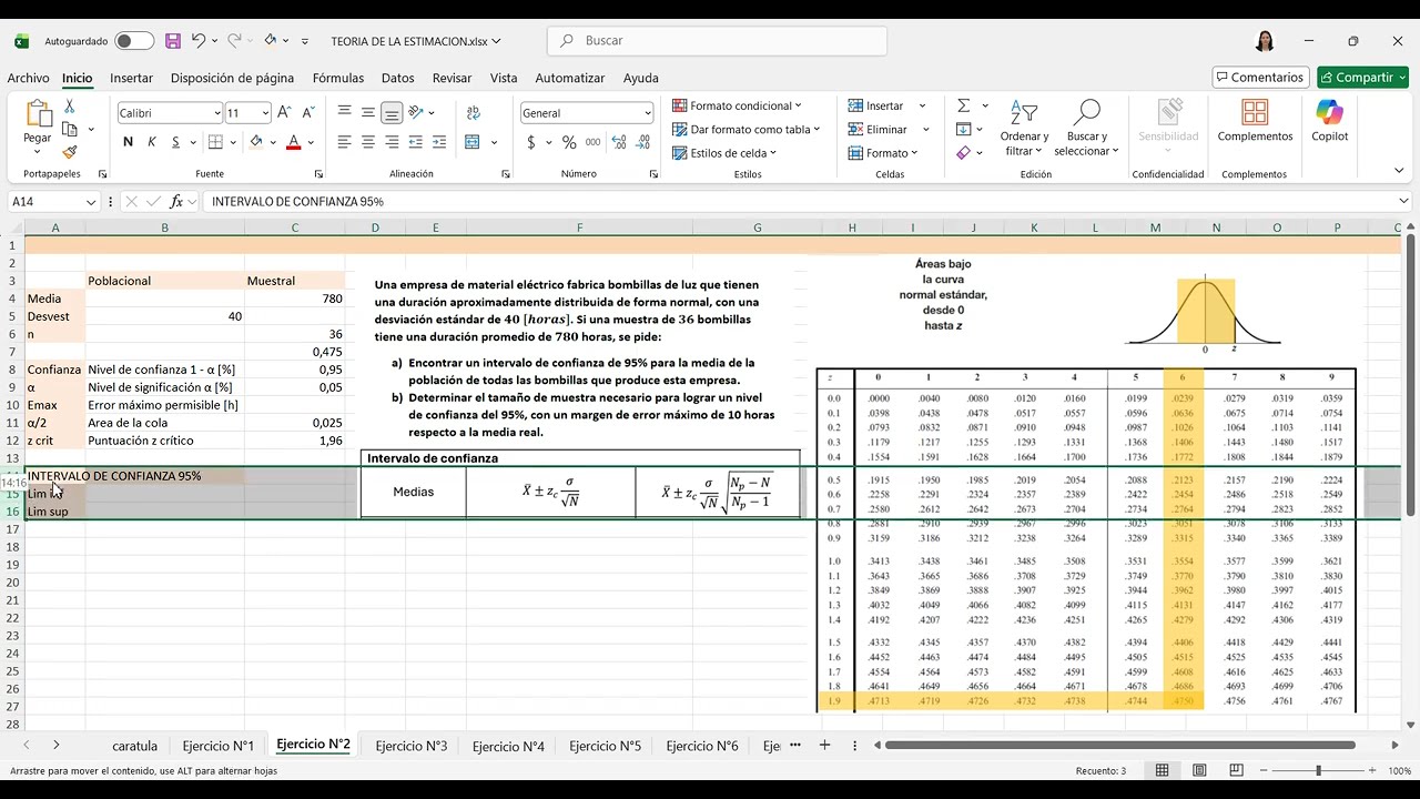 Estimación Estadística en Excel - Ejercitario 5 - Ejercicio 2