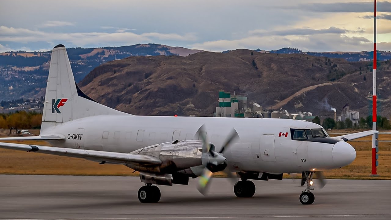 KF Aerospace Convair 580 startup, taxi and Takeoff from Kamloops Airport