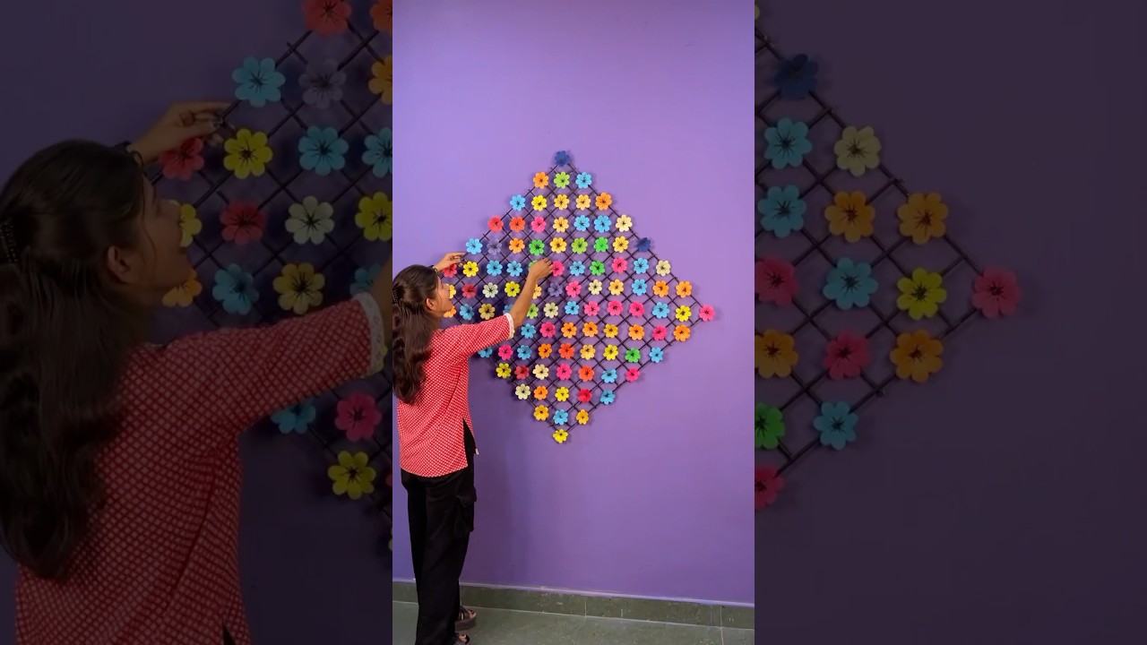 Paper flowers 🌺 wall decor idea 