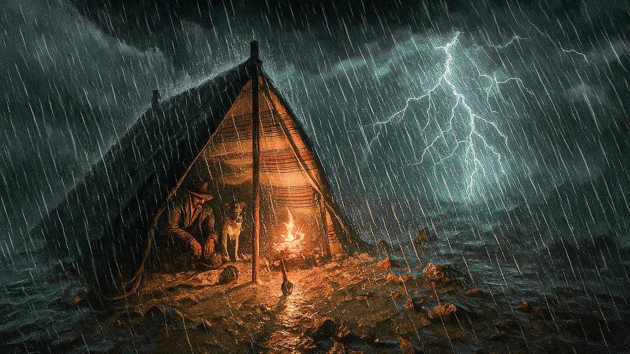 Cozy Tent Shelter During a Heavy Night Time Thunderstorm | RDR2 Relaxing Rain ASMR