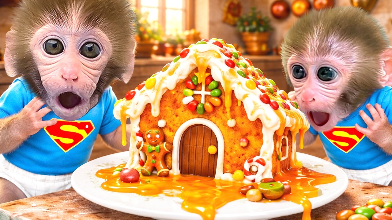El mono Bonbon cosecha sandías deliciosas en la granja y rescata a un mono bebé en Navidad