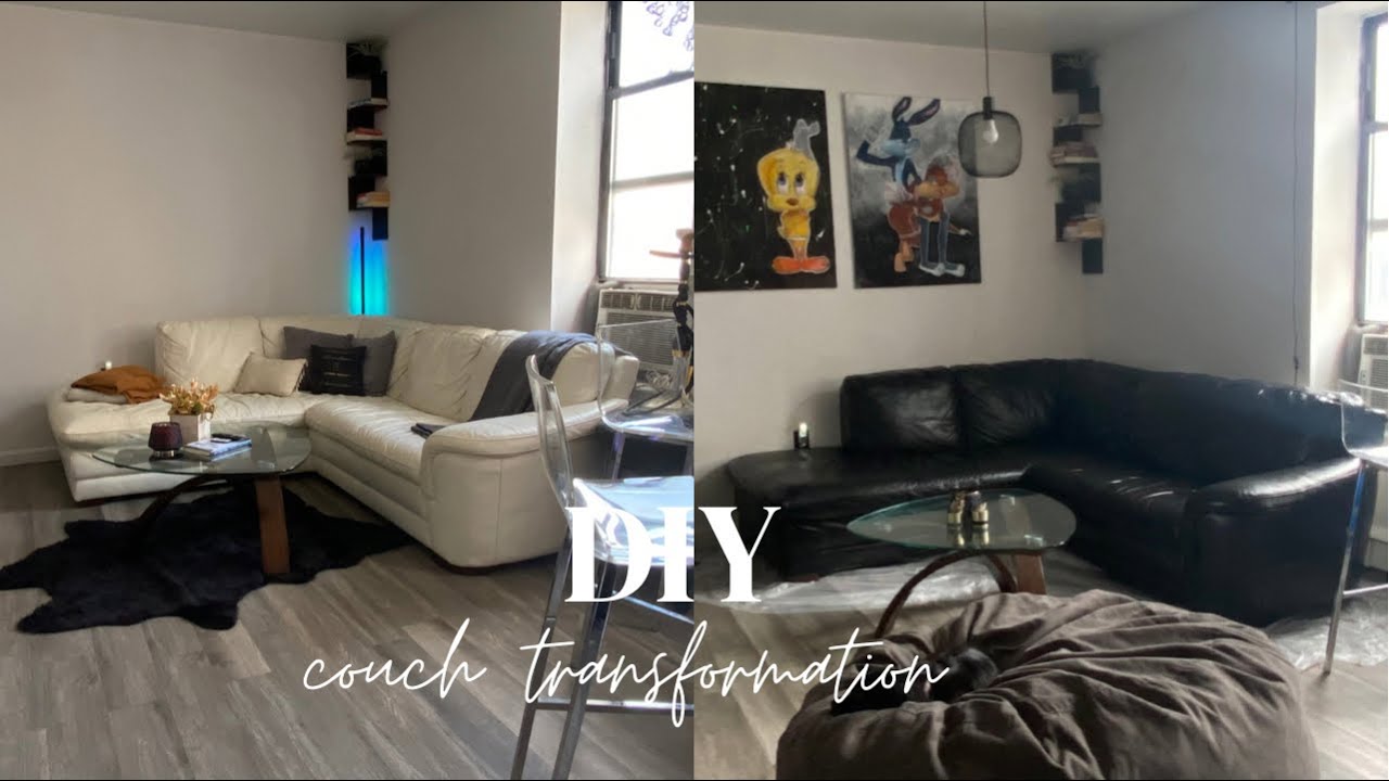 $30 COUCH TRANSFORMATION | DIY PAINT LEATHER COUCH | ACRYLIC LEATHER PAINT | ANGELUS REVIEW