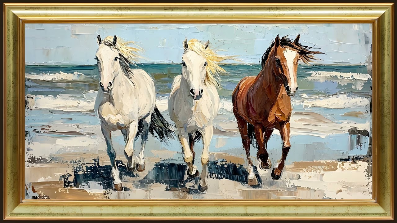 Horse Summer, Vintage Equestrian Oil Painting | Gold Framed TV Art Screensaver
