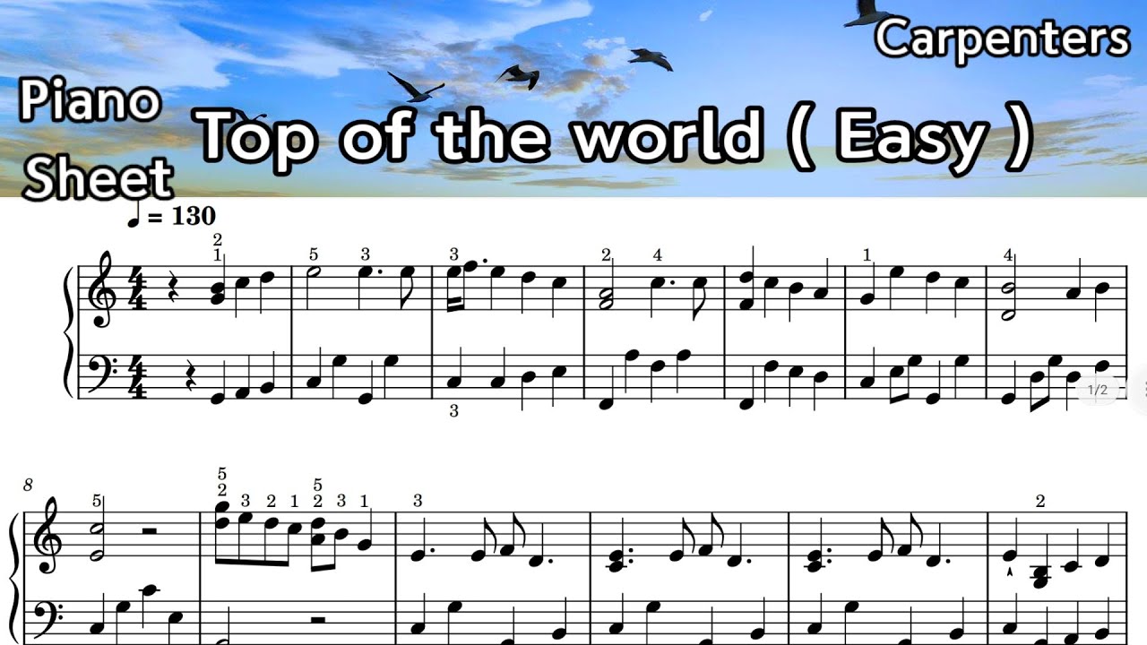 Top of the World  /  Easy Piano Sheet  Music/ Carpenters /By  SangHeart Play SHP
