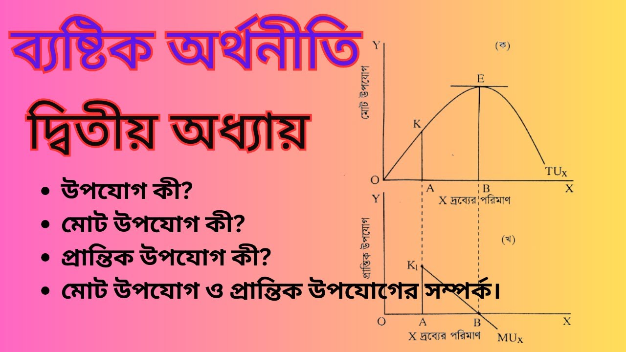 ব্যষ্টিক অর্থনীতি ২য় অধ্যায়। মোট উপযোগ এবং প্রান্তিক উপযোগের সম্পর্ক।Total Utility।।Marginal Utility