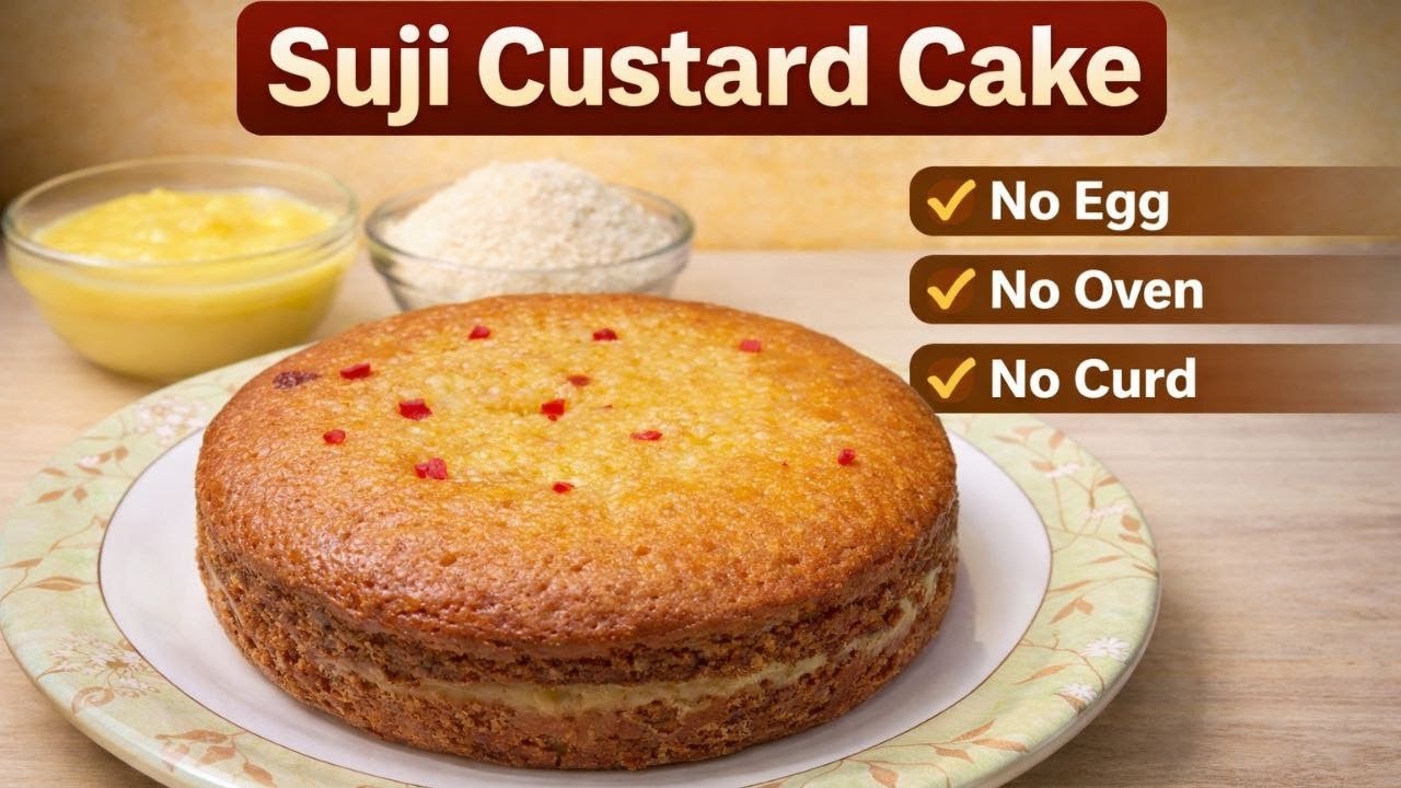 सूजी कस्टर्ड केक | Bina Oven Eggless Suji Custard Cake | Aditi Tasty Bites