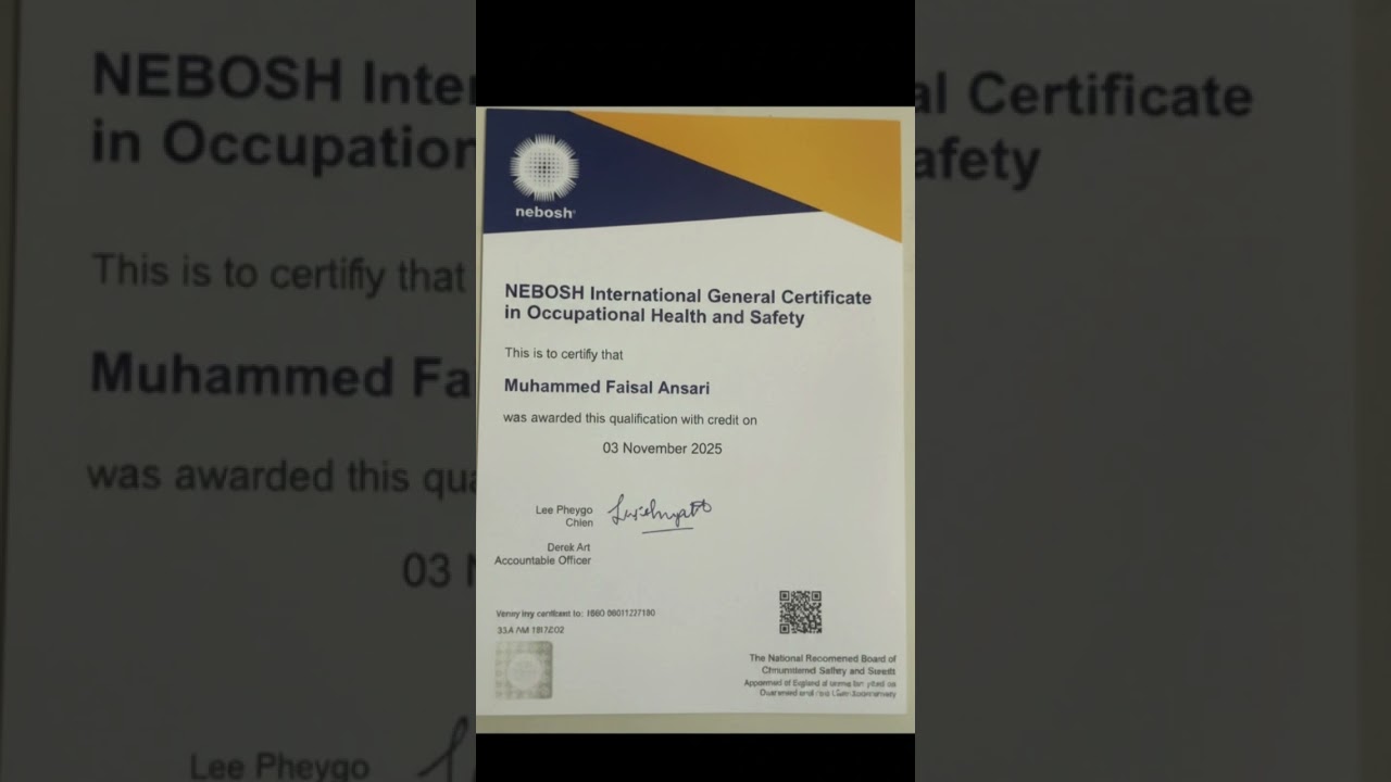 my NEBOSH igc certificate