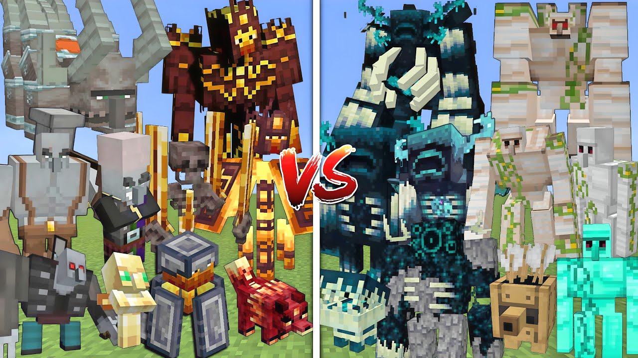 ALL MUTANT PILLAGERS & BLAZES VS ALL MUTANT WARDENS & IRON GOLEMS MOBS BATTLE IN MINECRAFT