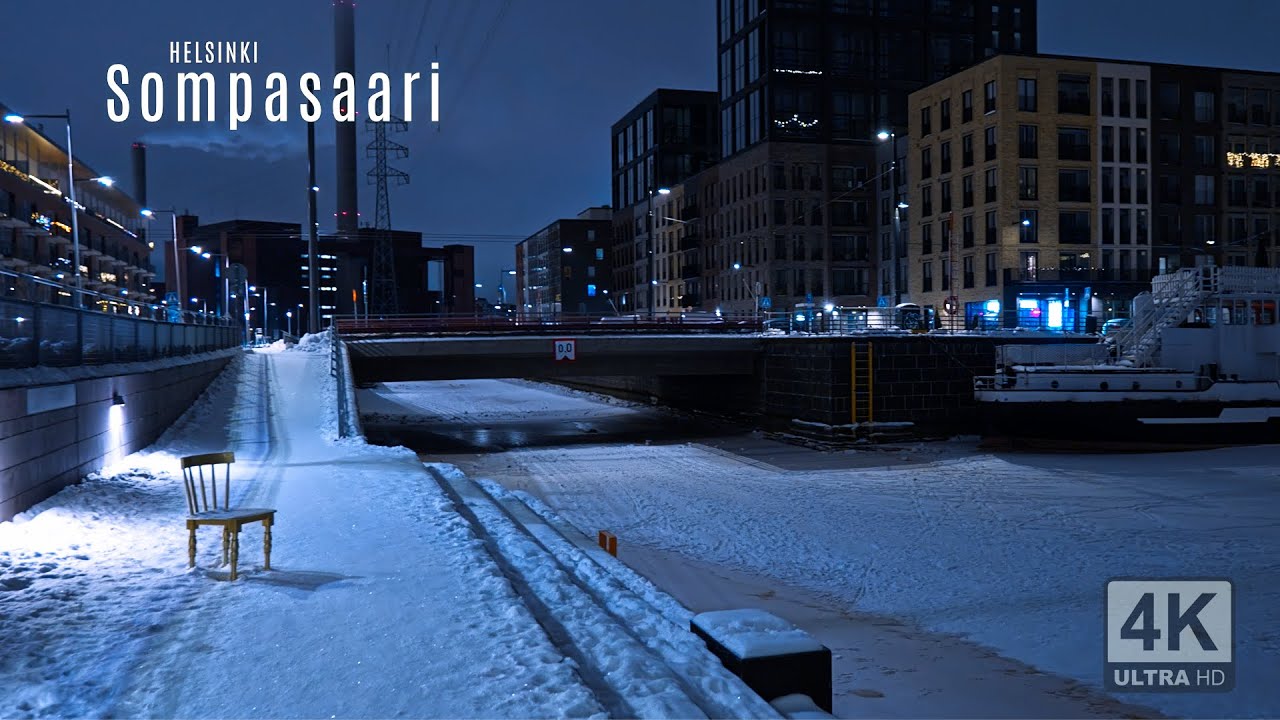 Winter Night Walk in Helsinki 🇫🇮 | Sompasaari Urban Exploration
