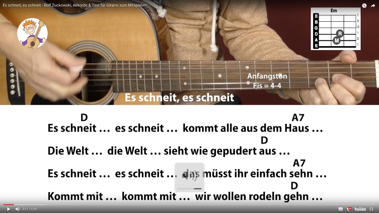 Es schneit, es schneit - Rolf Zuckowski,  Akkorde & Text für Gitarre zum Mitspielen