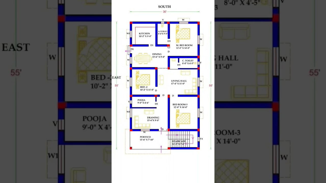 30 × 55 house plan, 30 by 55 home plan, 30*55 house plan, home plan 