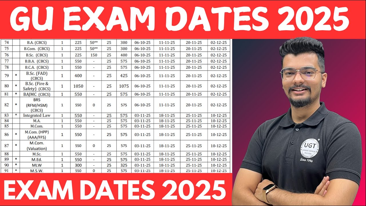 Gujarat University Exam Dates 2025 | GUJARAT UNIVERSITY CIRCULAR | All Courses of G.U | UGT