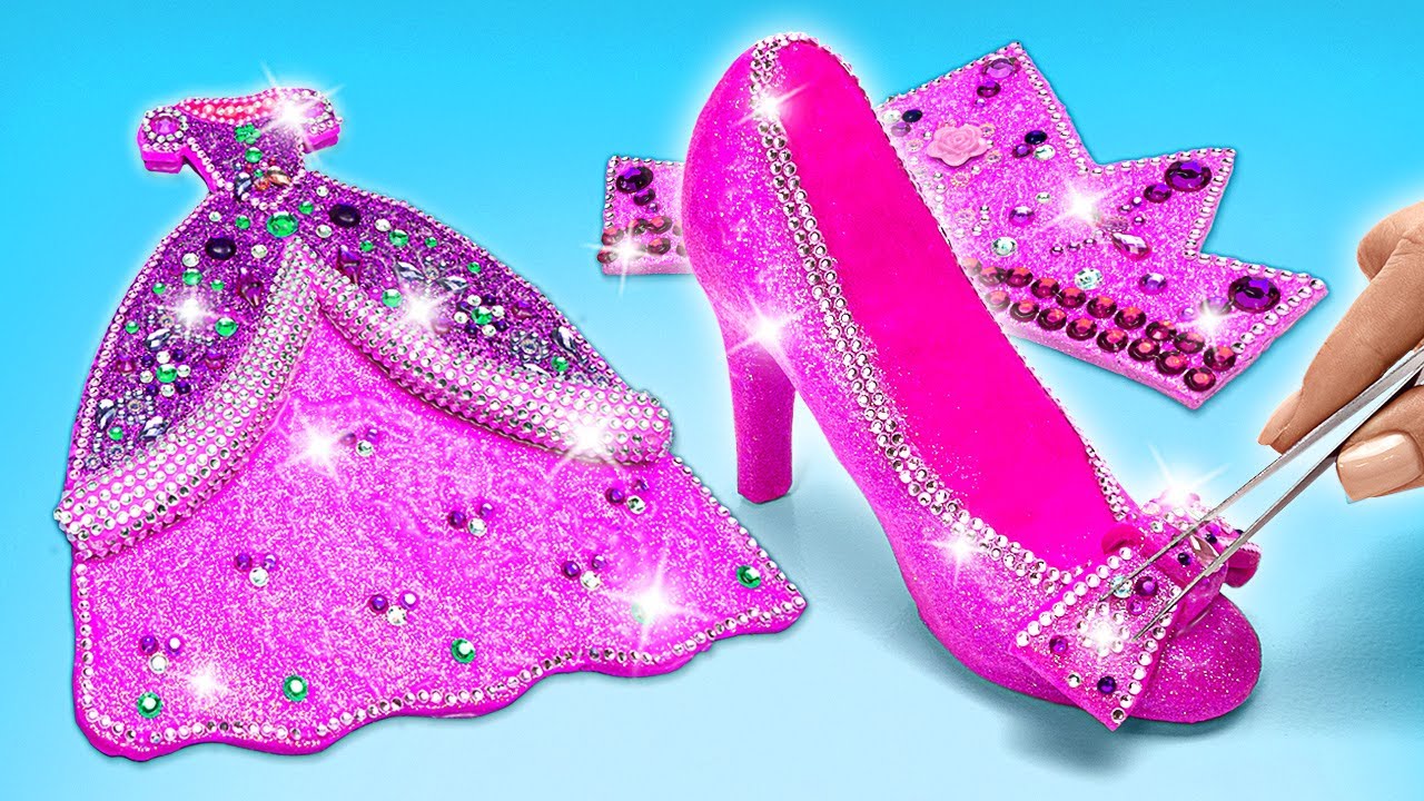 Cómo hacer ropa rosa brillante de Ariel con arcilla y cristales || ¡BRICOLAJE DIVERTIDO!👑🧜‍♀️
