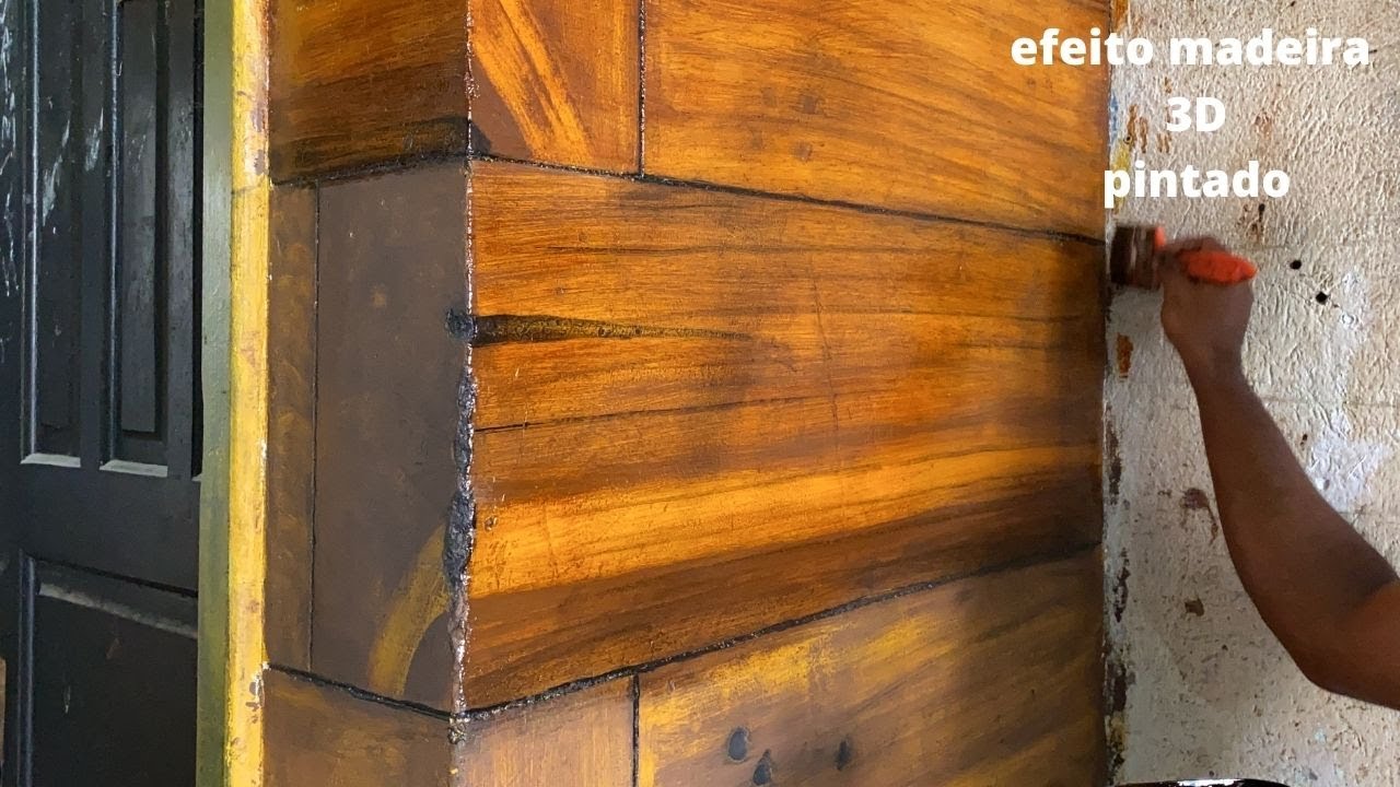 efeito madeira 3D usando tinta pincel e pigmento muito fácil