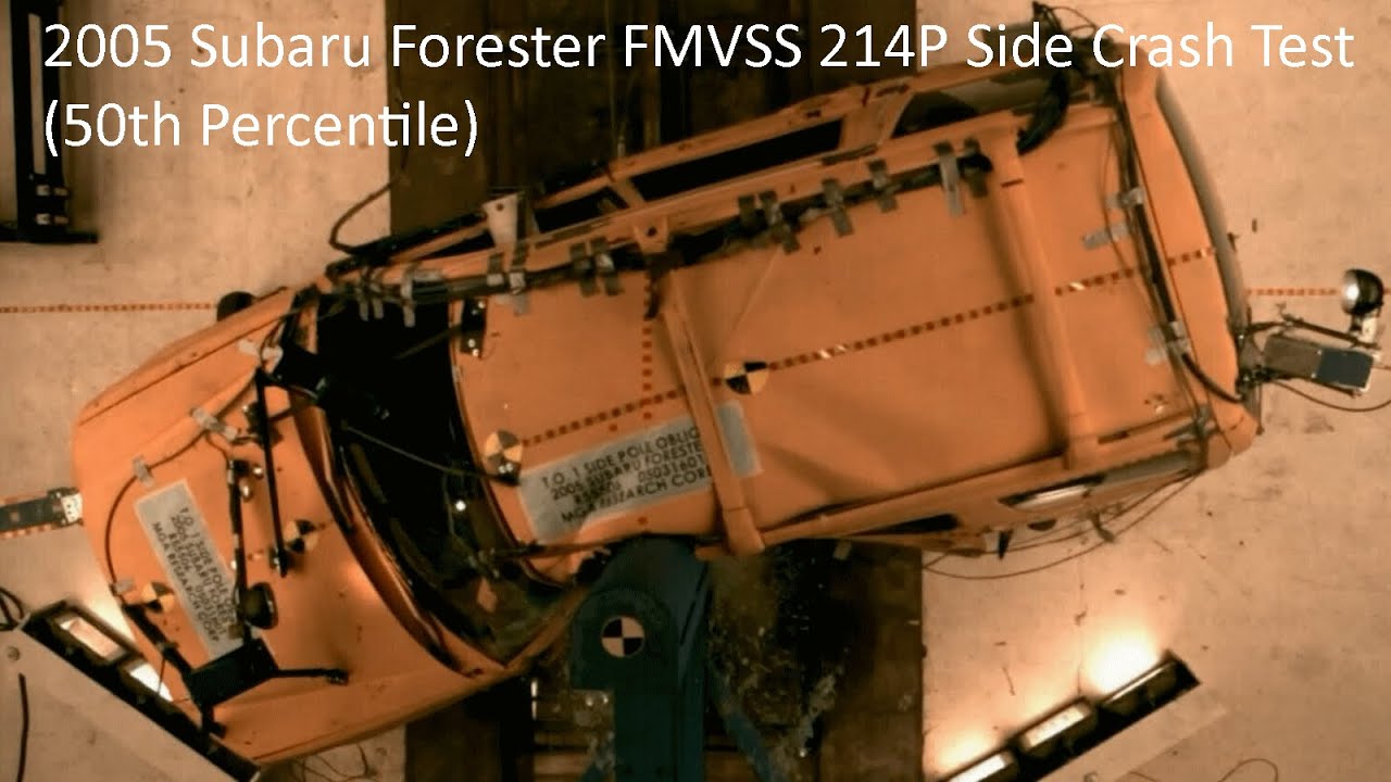 2003-2008 Subaru Forester FMVSS 214P Side Pole Crash Test (50th Percentile Configuration)