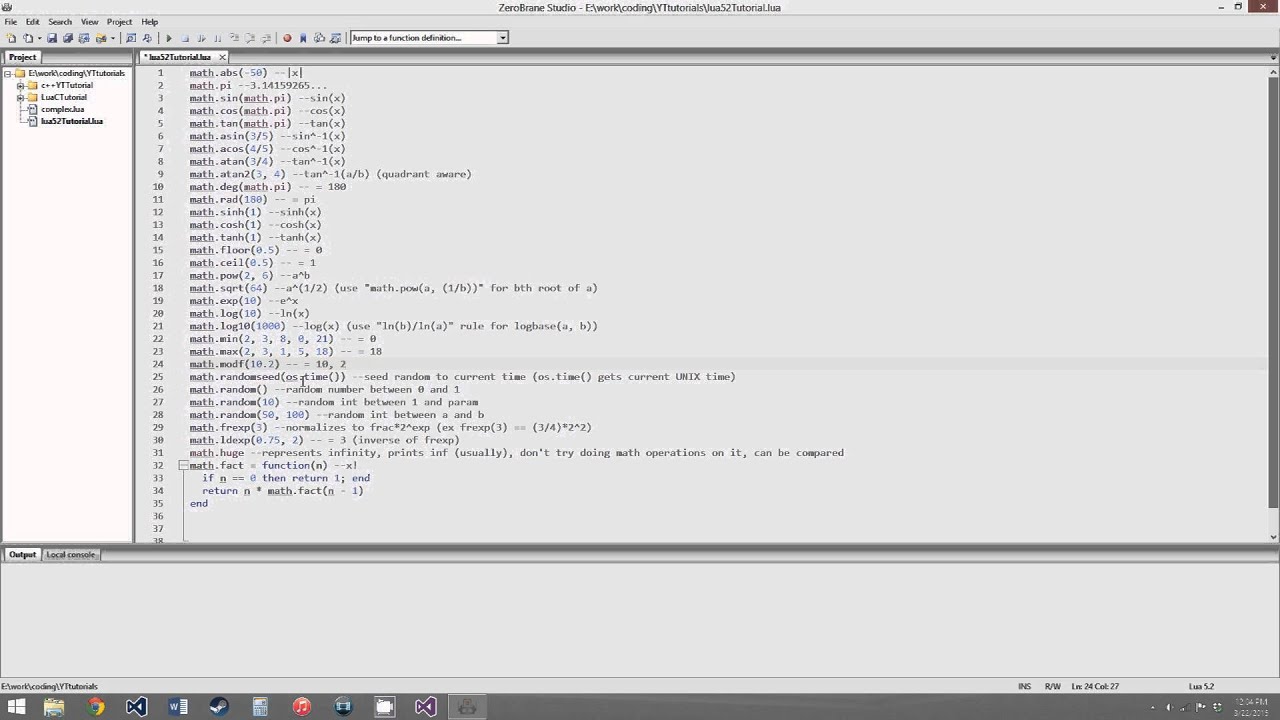 Lua 5.2 Tutorial 17: The Math Library