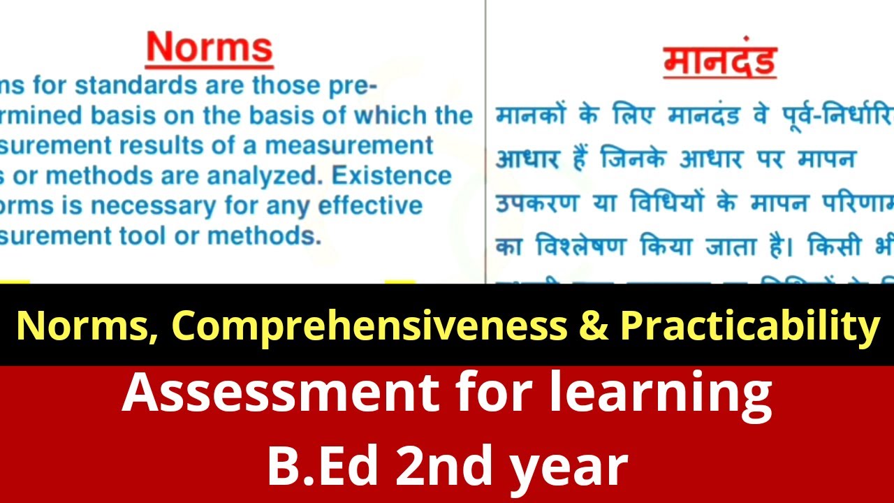 Norms, Comprehensiveness, Practicability ( मानदंड, व्यापकता, व्यावहारिकता) Assessment for Learning