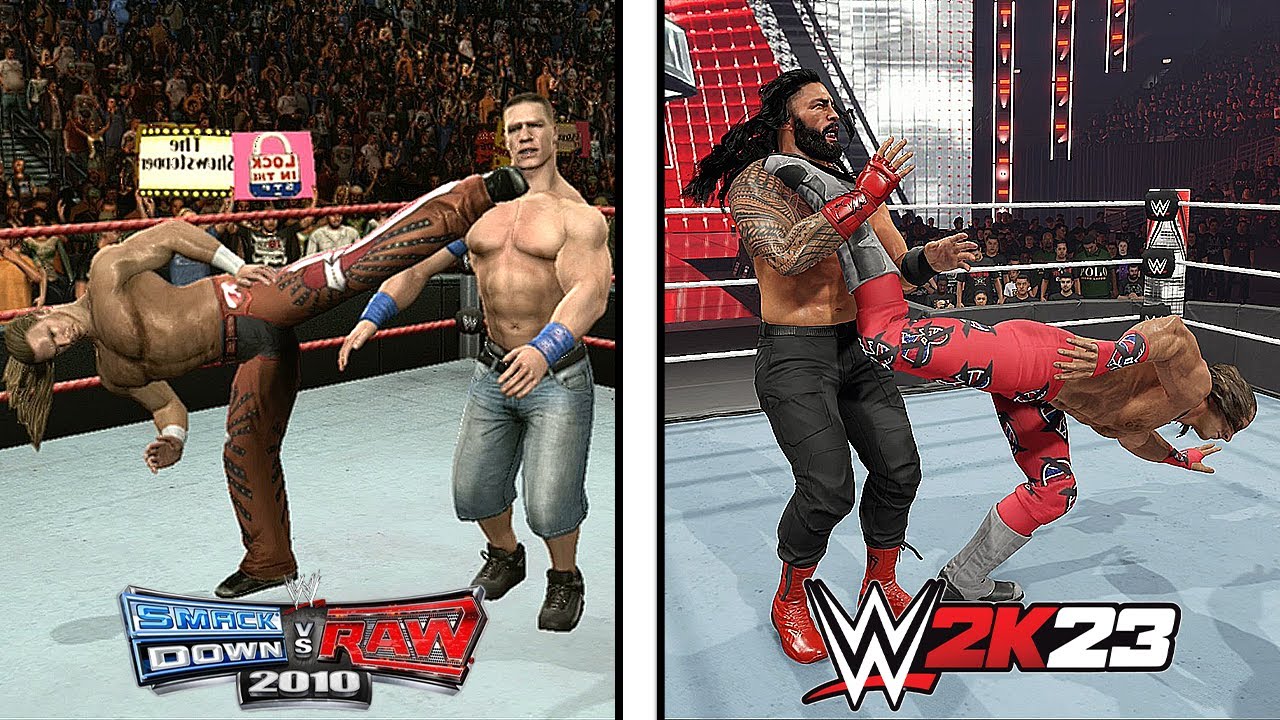 WWE Smackdown vs Raw 2010 Vs. WWE 2K23 !!! (Epic Finishers Comparison)