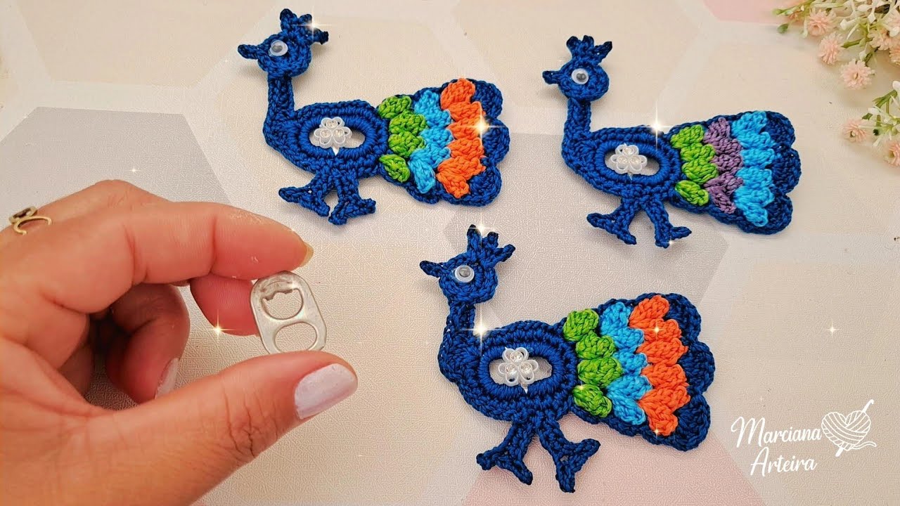 PAVÃO IMÃ DE GELADEIRA EM CROCHÊ RECICLANDO LACRE DE LATINHA 🦚♻️