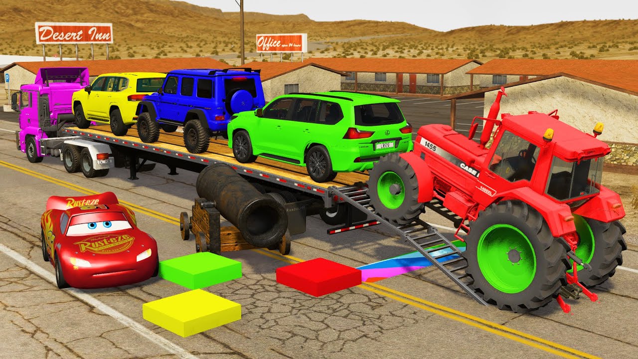 Flatbed Truck Mcqueen | Transportation with Truck - Pothole vs Car #4 - BeamNG.Drive