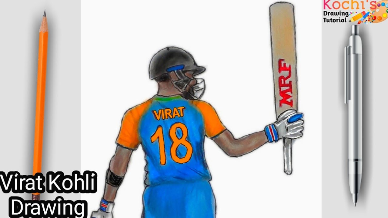 How to draw Cricketer batsman (Virat Kohli) back side wearing new indian Jersey | Cricket drawing