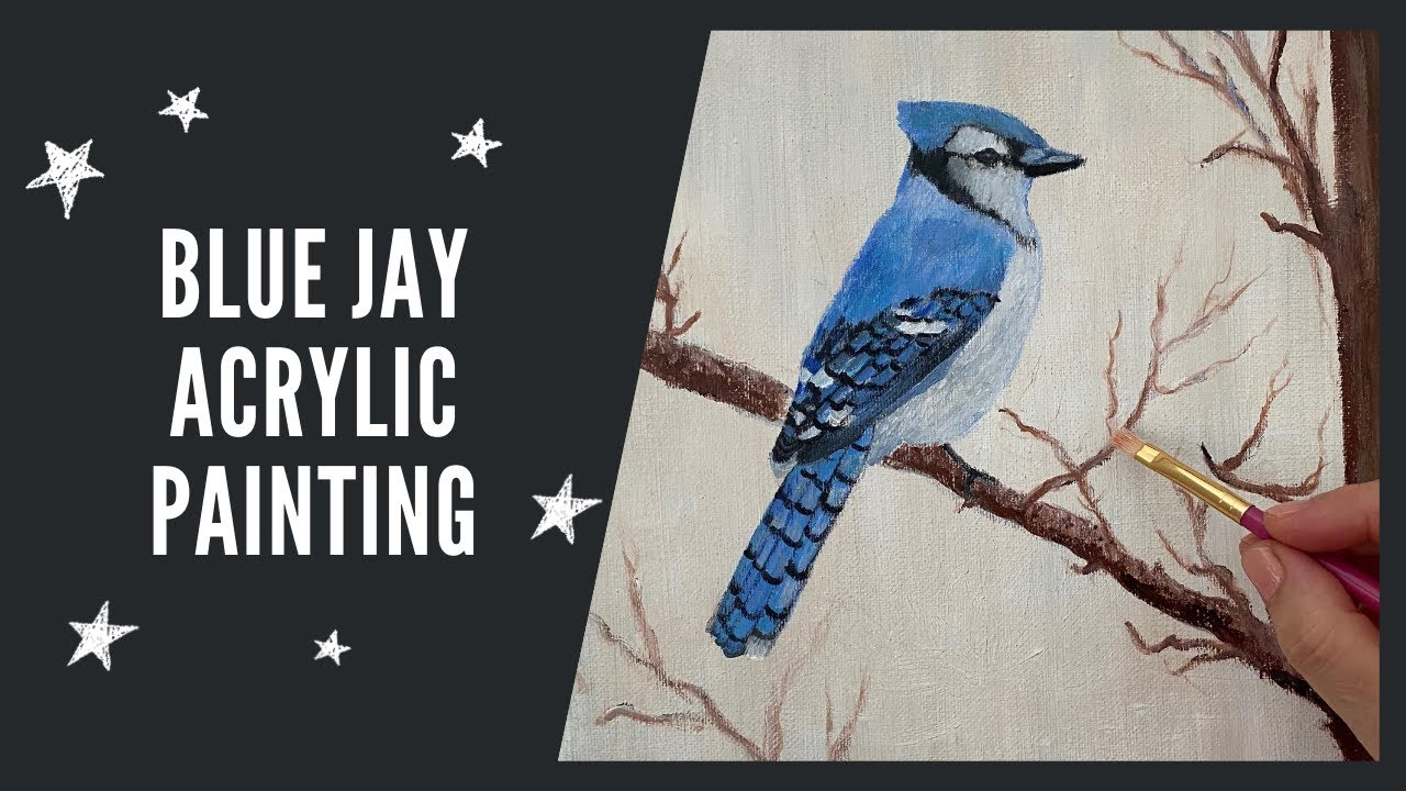 Easy STEP by STEP Blue Jay Bird Painting with Acrylics